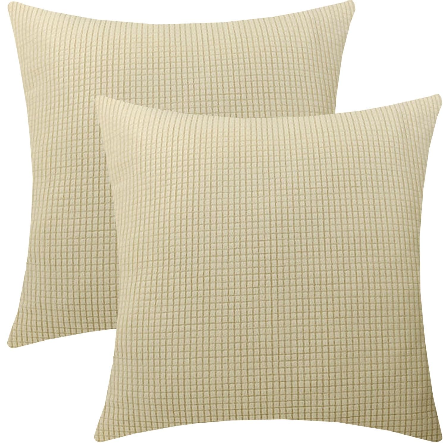 Cushion Covers Pack of 2 Large Decorative Square Throw Pillow Case Green/Brown/Grey/Blue for Sofa Living Room Couch,Rectangle Pillowcase Covers with Invisible Zipper(Light yellow,50x50cm(Set of 2 ))
