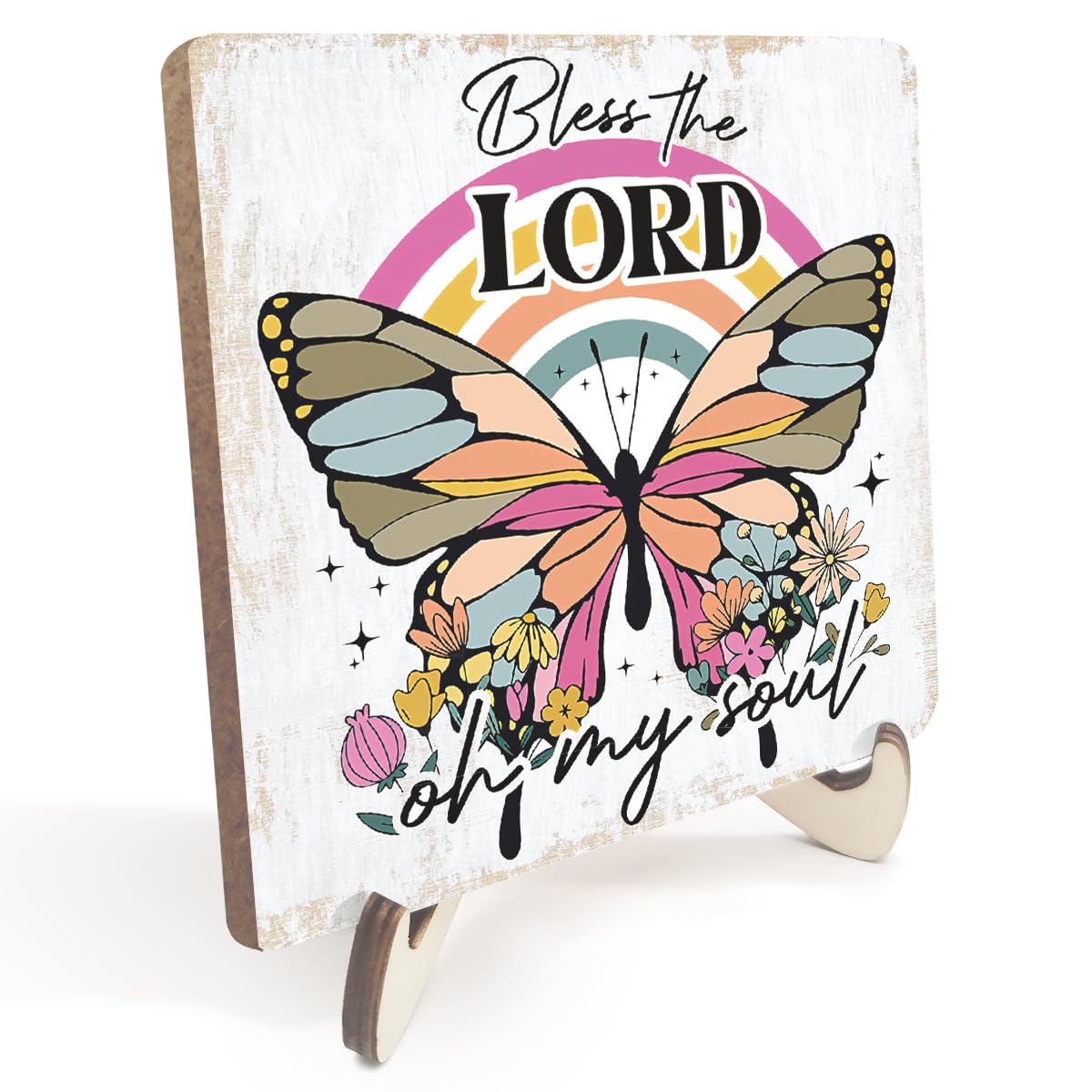 Motivational Butterfly Christian Gifts for Women Religious Bible Verse Wood Sign Rustic Desk Decor Decorative Home Woman Girls Room Decorations Office