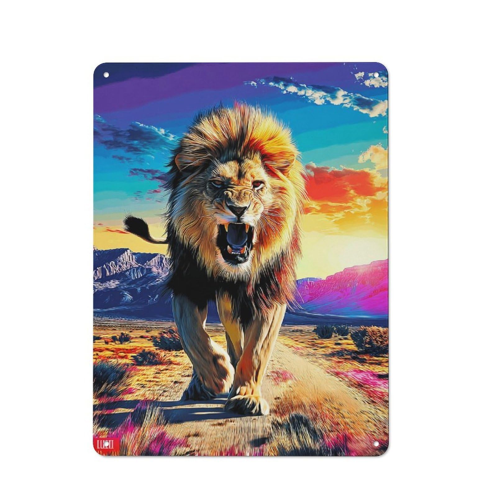 Junmoney Roaring Lion At Sunset 40X30cm Rustic Tin Sign With For Dining Room Or Kitchen, A Decorative Metal Sign For Kitchens And Dining Spaces