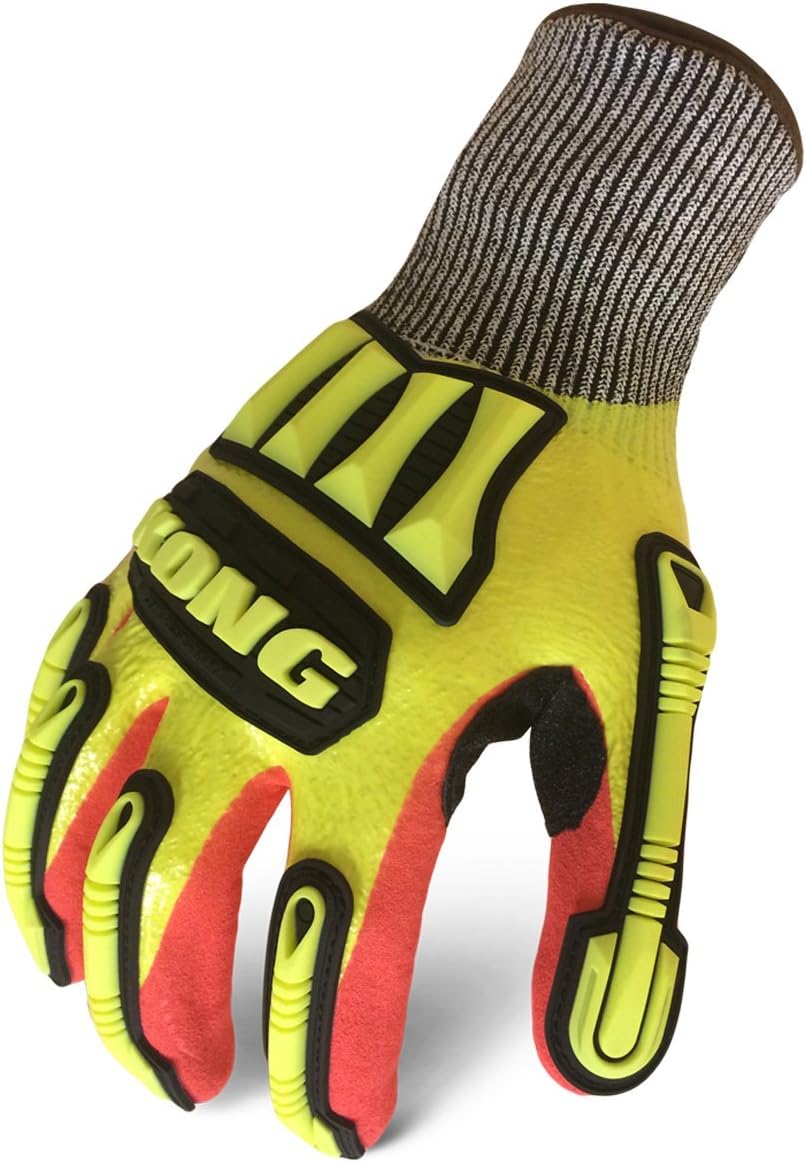 Ironclad KONG MKC5-07-XXXL Knit Cut 5 Refinery Oil & Gas Safety Impact Gloves, XXX-Large, Yellow/Red
