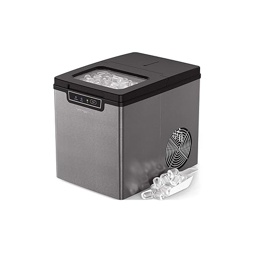 Vremi Black Portable Ice Cube Maker - Produces 26 Pounds of Ice Cubes a Day - Display Panel Indicator with Removable Ice Basket and Scoop - Modern Countertop Ice Machine That Makes Ice Every 8 Minutes
