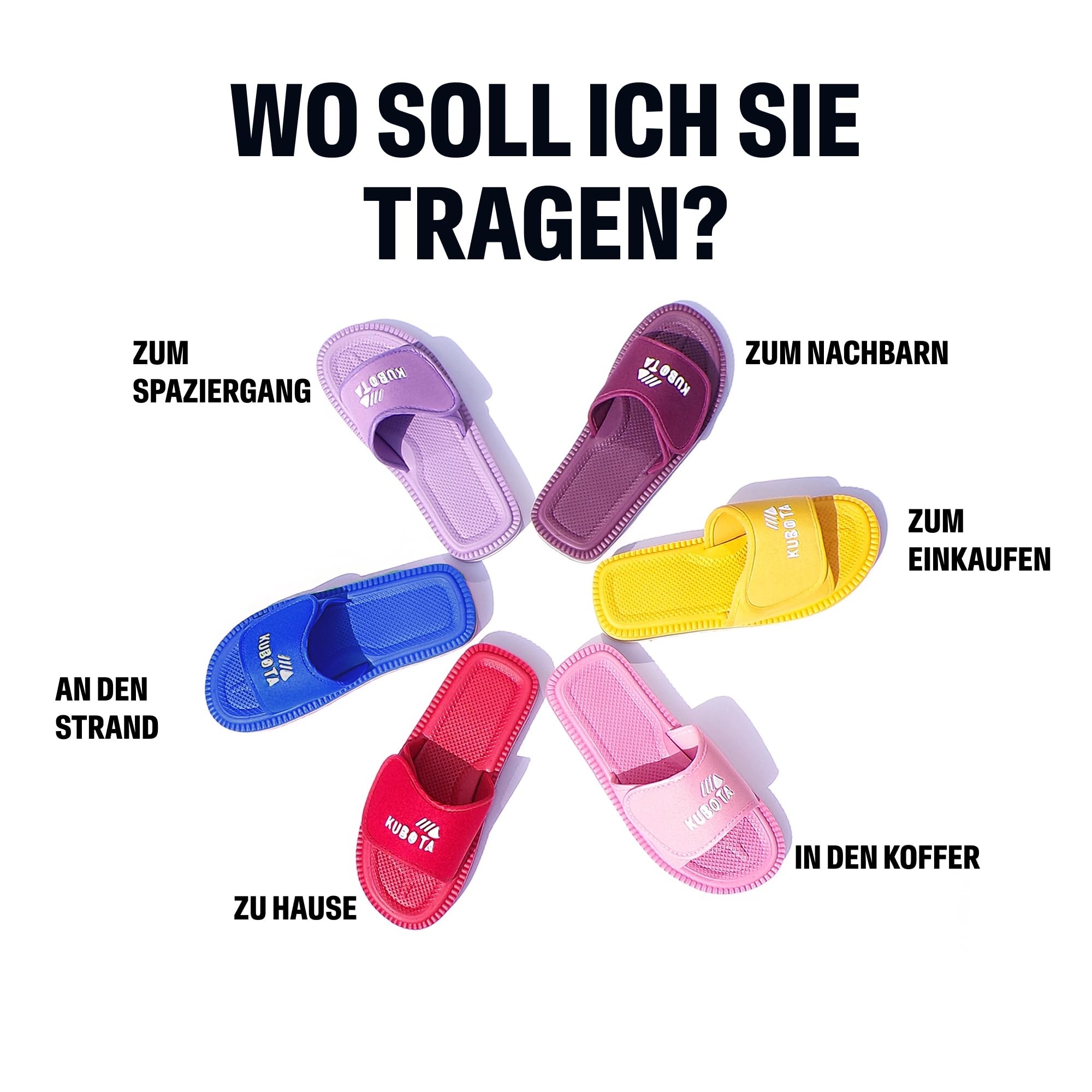 Kubota Badelatschen mit Klettverschluss - Badeschuhe für Herren & Damen - Badeschlappen für Strand – Baden Latschen - Schuhe fur Dusch und Sauna