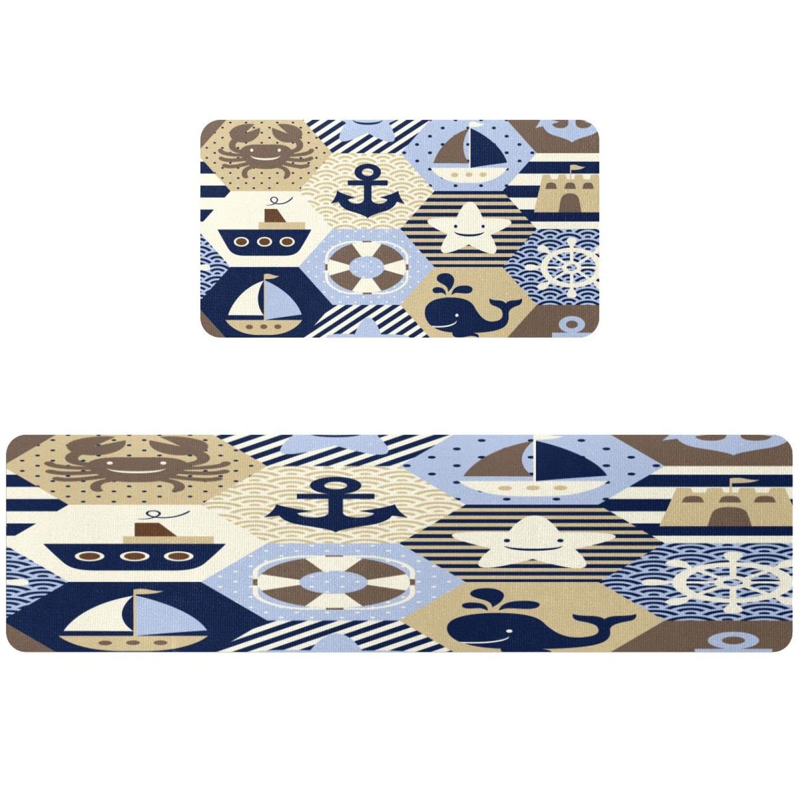 Alfombrillas de cocina lavables y superabsorbentes pack de 2 alfombras náuticas seguras