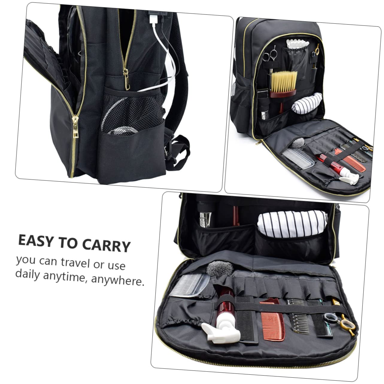 Zaino per Parrucchiera in Poliestere, Nero, Ampia Capacità e Porta Usb, per Viaggio e Uso Quotidiano
