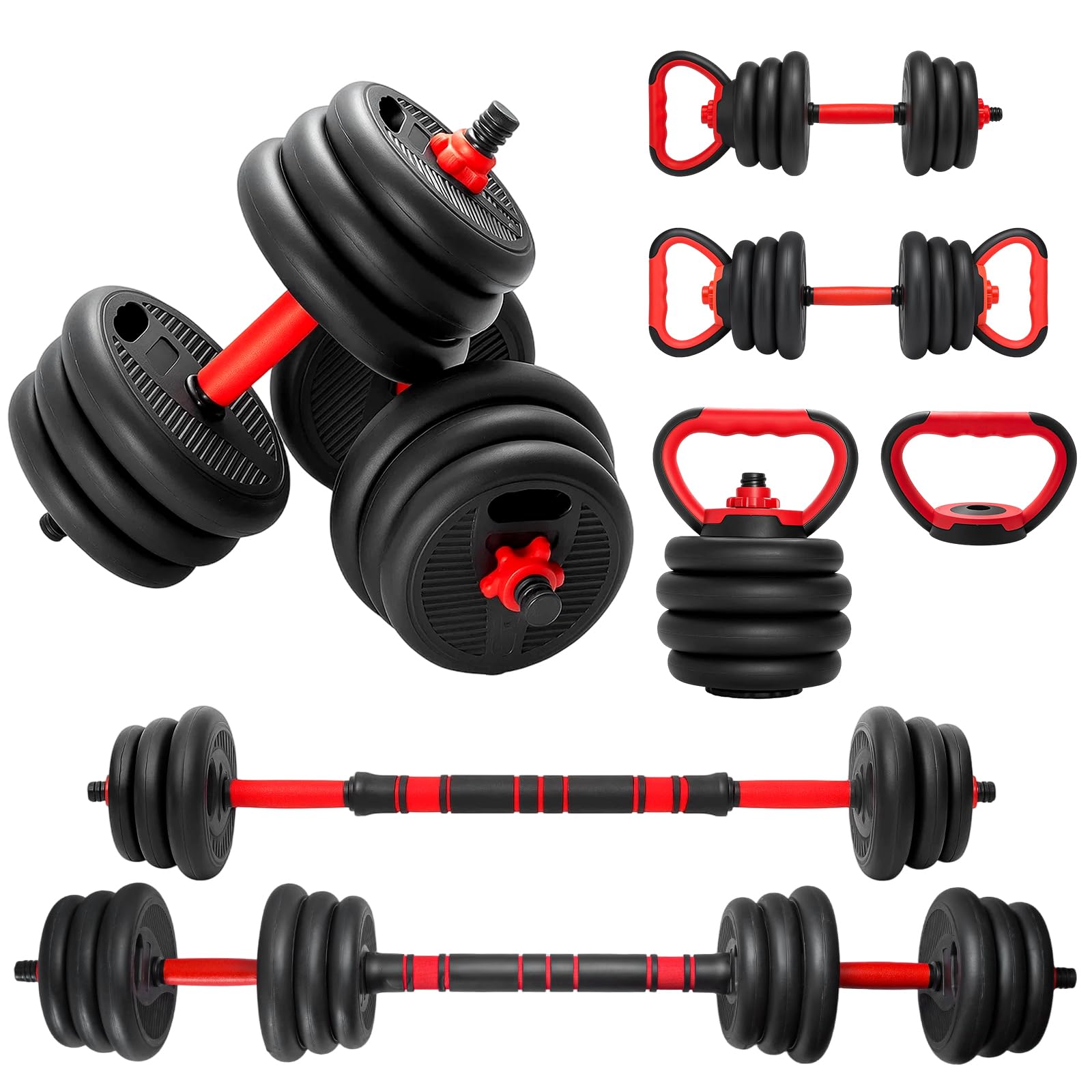 4-in-1 verstellbares Hantelset Kurzhantel Langhantel Kugelhantel Liegestütz Griff Gewichtsscheiben Set Krafttraining Hanteln Fitness Heimtraining Home Gym Gewichte Set