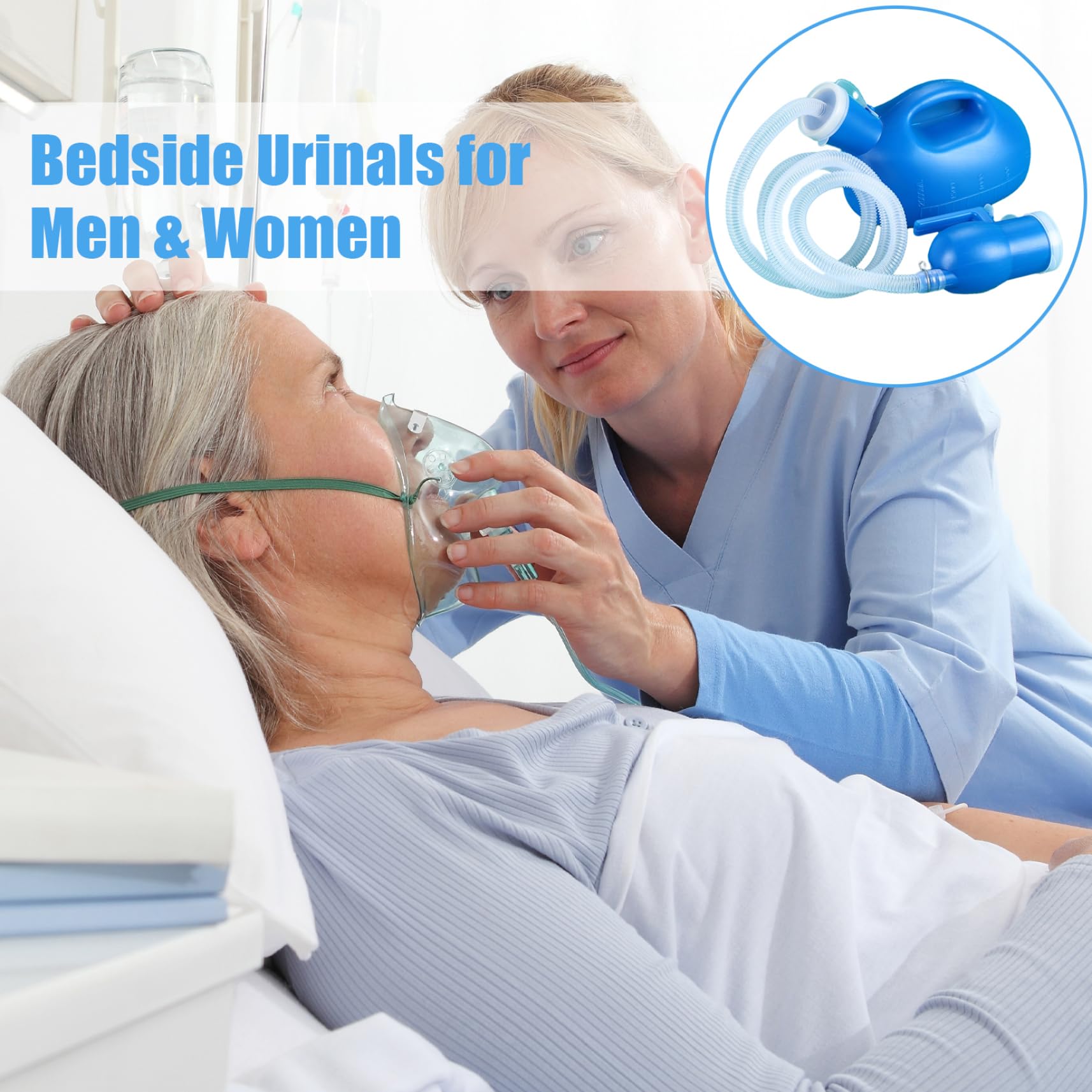 Orinal portátil para hombres, 2000 ml, a prueba de derrames, para viajes, hospitales, automóviles, camioneros, con tapa a escala, tubo de 63 pulgadas de largo, botellas para orinar para orinal mascul