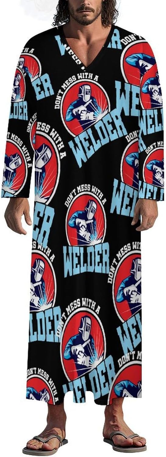 U.S.A. Welder Men's Kaftan Thobe Long Sleeve Robe V Neck Casual Gown