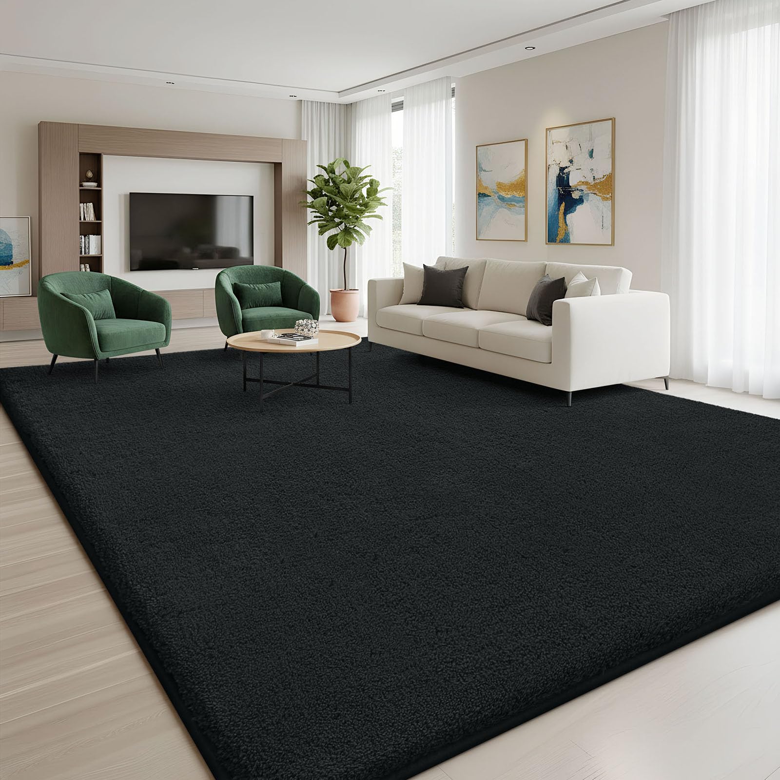 Homaxy Modern Rugs Carpet Living Room, Soft Shaggy Non-Slip Non-Shedding, Fluffy Washable Large Rug for Bedroom Hallway, Easy Care Home Decor, 140x200cm, Black