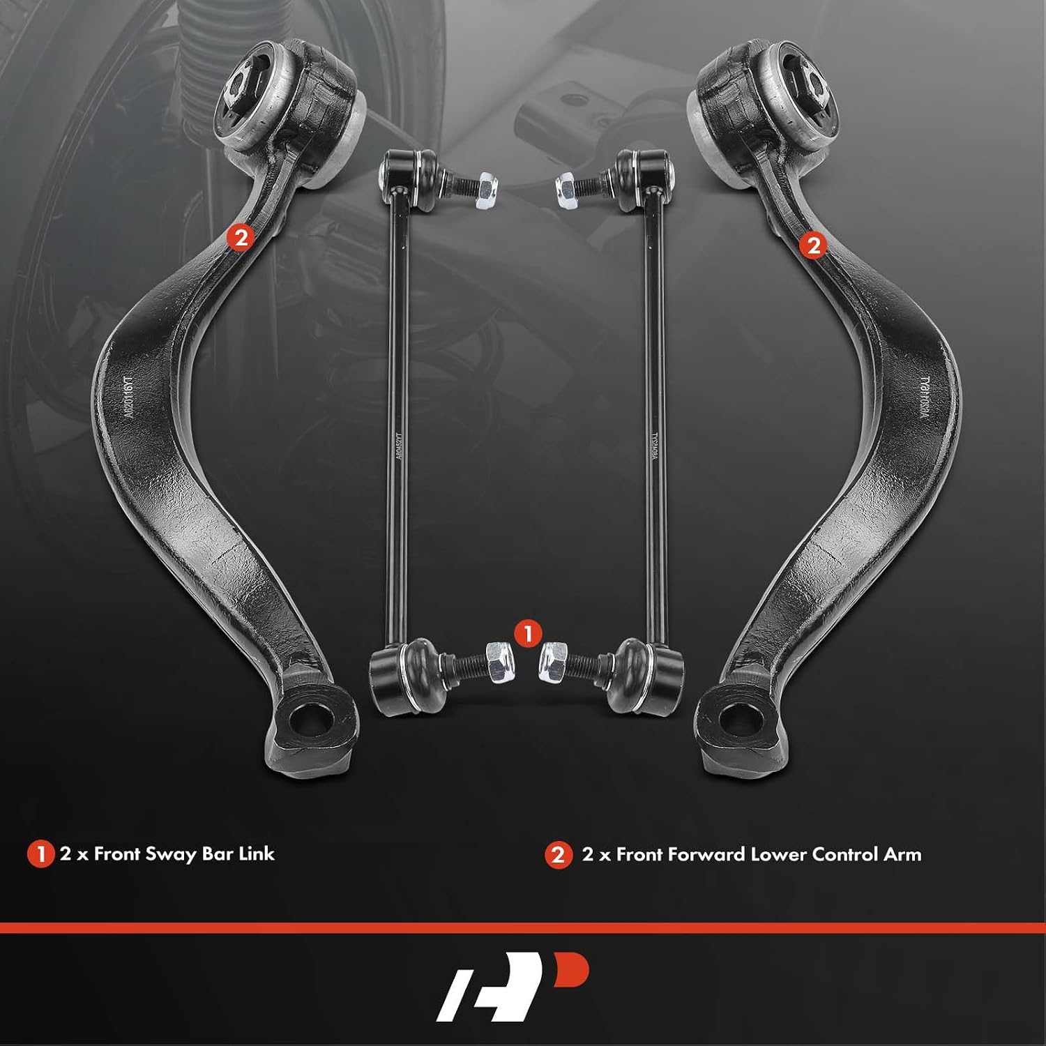 A-Premium Set of 4, Front Forward Lower Control Arm, Sway Bar Link, Compatible with BMW E53 Series - X5 2000-2006, with Tension Strut Type