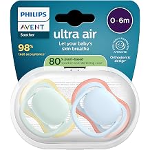 Philips Avent Ultra Air Soothers - Orthodontic Design, 0-6 Months Baby, Soft Silicone Symmetrical Nipples, BPA Free, Sterile Case, 2 Pack, SCF087/01