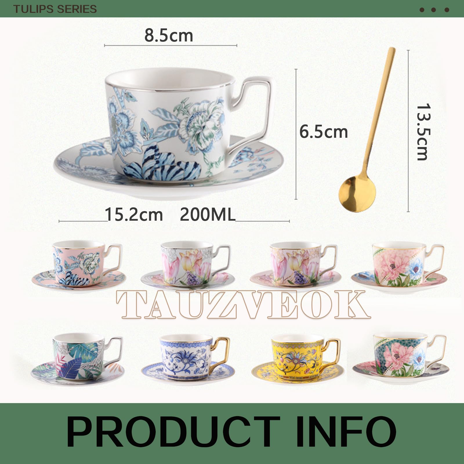 Zestaw filiżanek do kawy espresso ze spodkiem i łyżką, 200 ml kwiatowe kubki ceramiczne, kolorowe porcelanowe filiżanki do herbaty i cappuccino, idealne do użytku domowego lub kawiarni