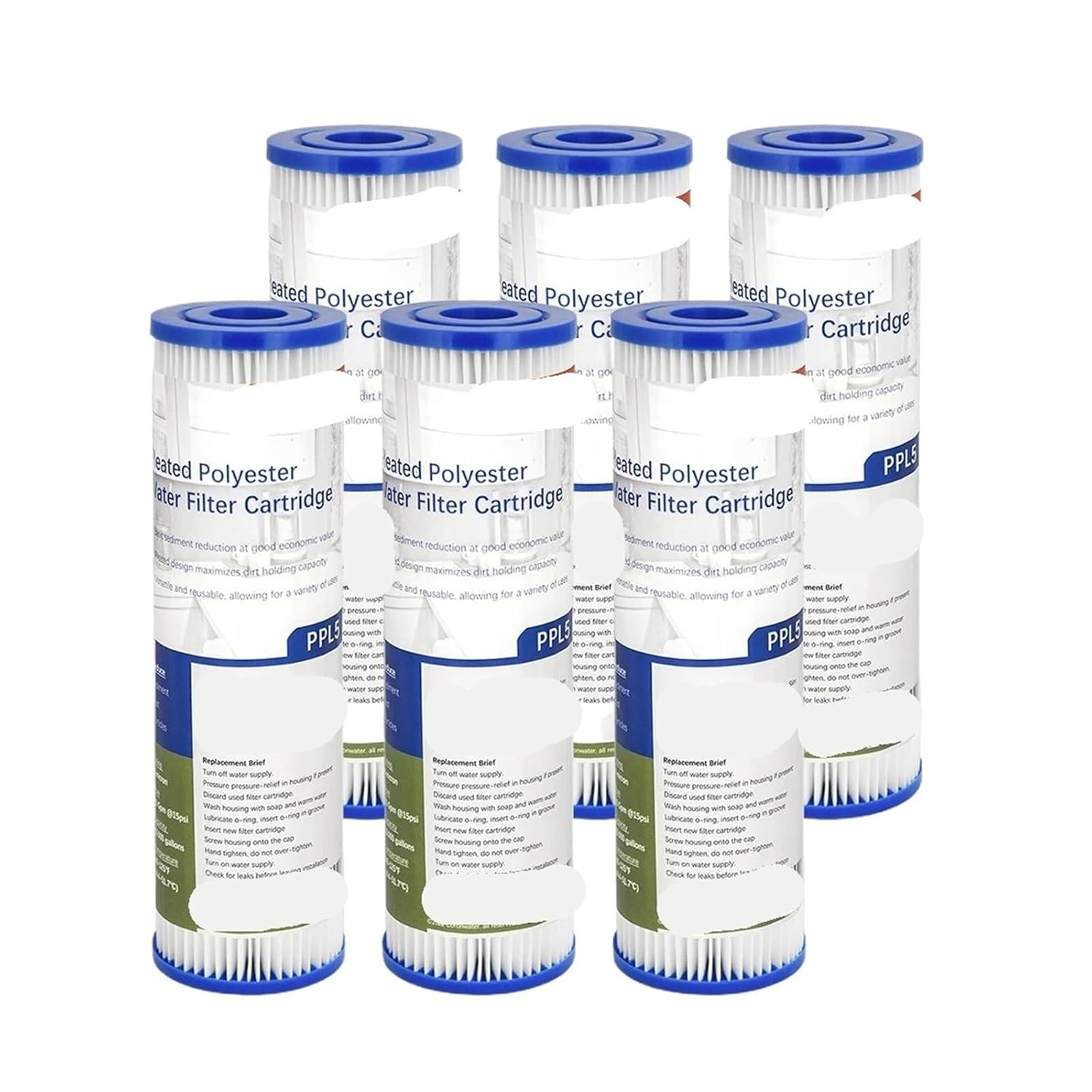 10" X 2.5" Pleated Sediment Water Filter Cartridge 6 Pack for Home Purification System(5 Micron)