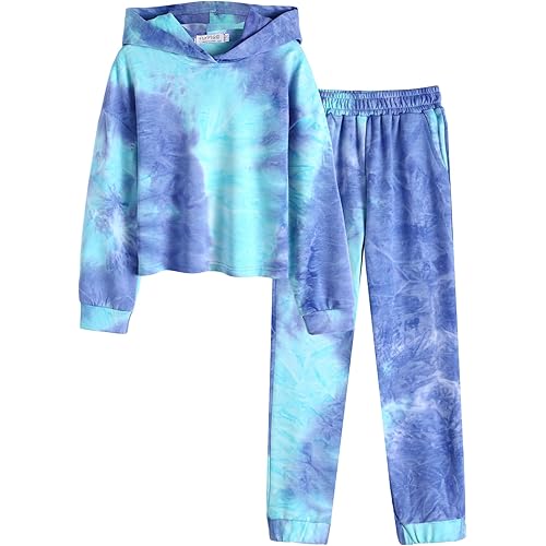 Flypigs Girls 2 Piece Outfits Tie Dye Tracksuits Pullover Sweatshirts and Sweatpants with Pockets Casual Sweatsuits Sets