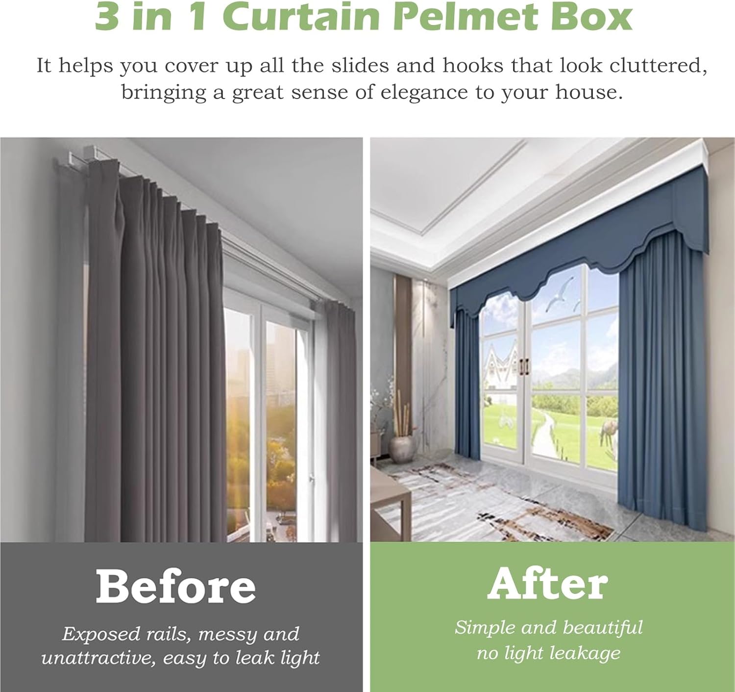 Heavy-Duty Double Curtain Tracks for Ceiling & Wall, Metal Curtain Pelmet Box, White Curtain Valance, 280cm (9.2ft) Rails, Ideal for Bedroom Decor