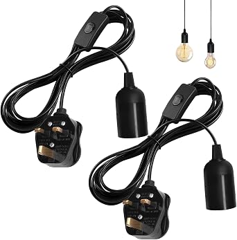 2Pcs Pendant Light Fitting,E27 Light Bulb Holder with Plug and Switch,Plug in Ceiling Light Fixture for Bedroom,Black Pendant Light Fitting with Plug in Cord,Plug in Hanging Lamp KitNo Bulb [Energy Class A+++]