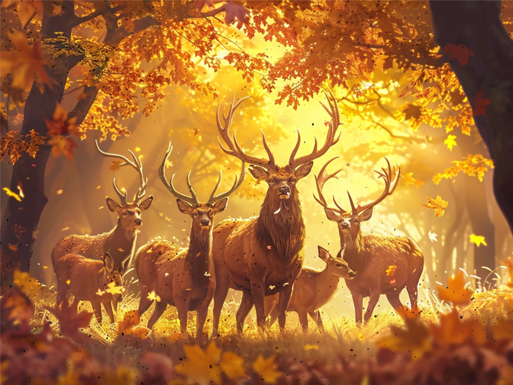 Ginfonr Colorful 5D Diamond Painting Deer Forest Full Drill By Number Kits, Craft Rhinestone Jungle Animals Paint With Diamonds Set Arts Decorations (12X16inch)