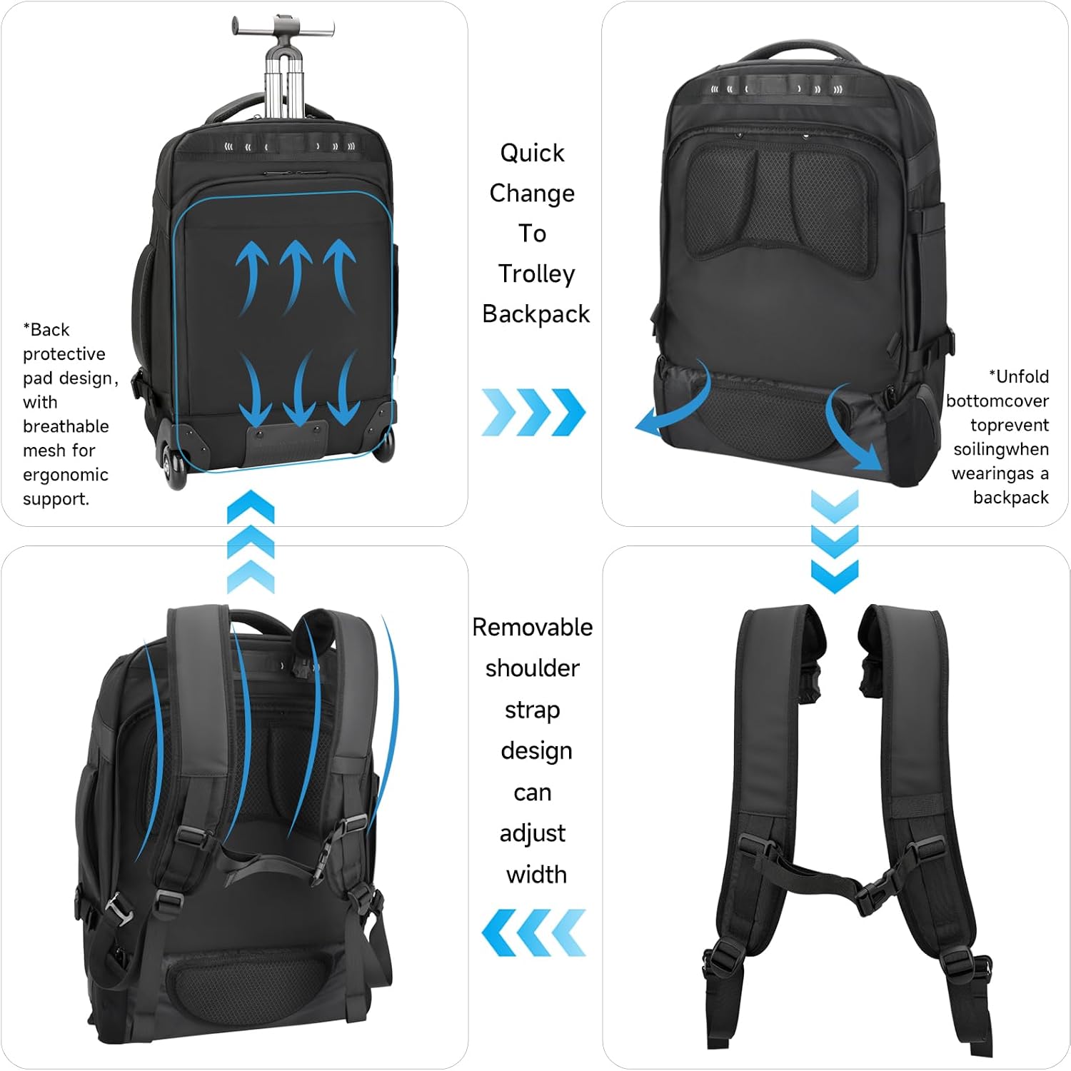 Rolling Backpack,travel backpack with wheels,Water Resistant carry on luggage with USB C Ports,Anti-Theft,wheeled backpack for travel,Business and Commuting image 3