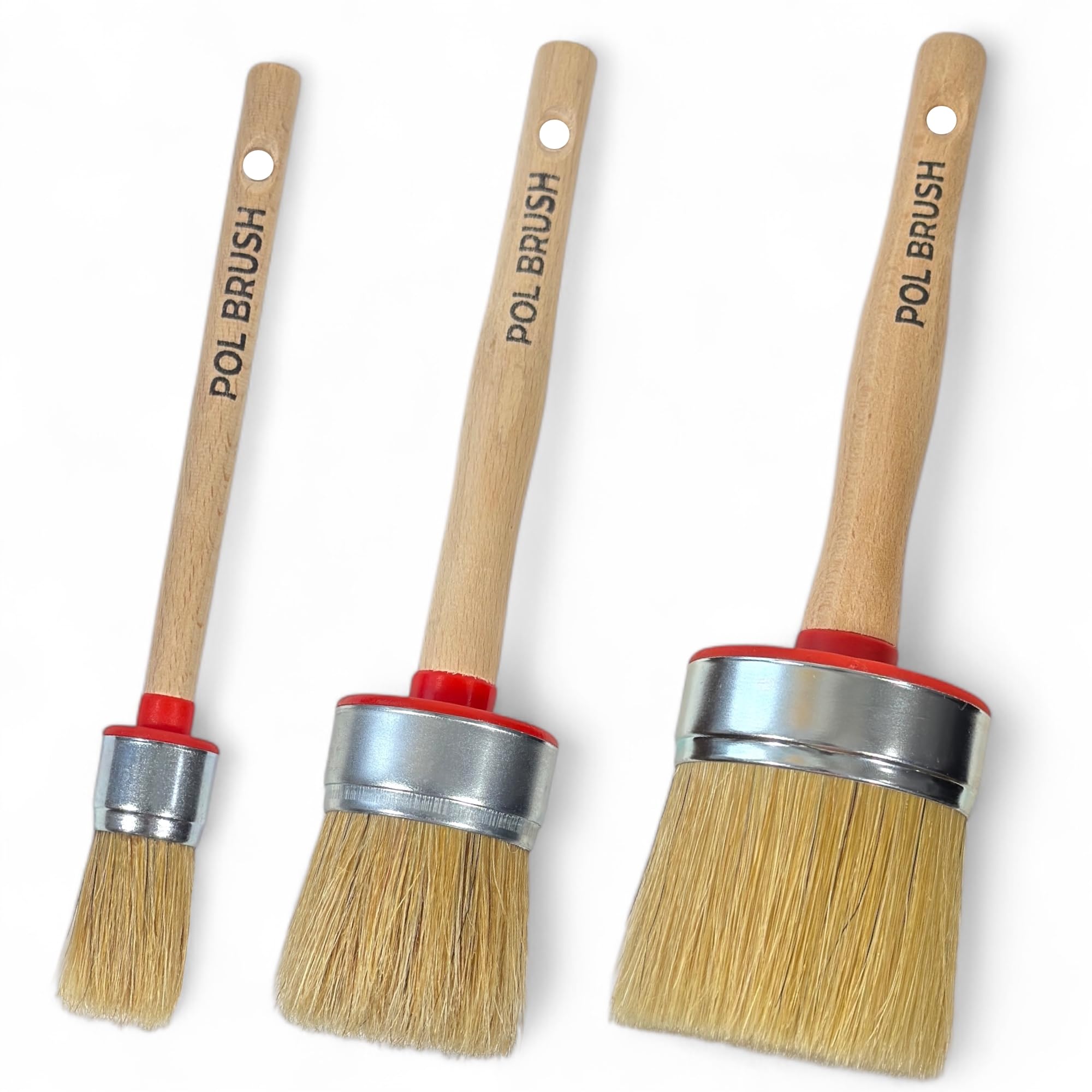 Set of 3 1, 2, 3 Inch Chalk & Wax Round Paint Brushes - High European Quality - Natural Bristles - for Home, Wood, Walls, Art, Trim & Furniture - for