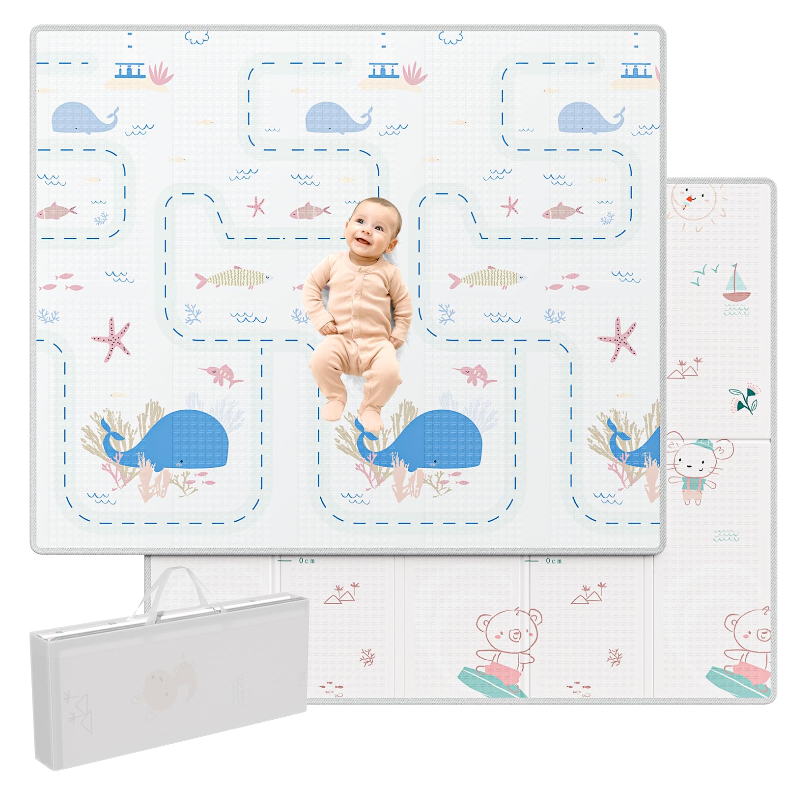 Lertantri Alfombrilla plegable para gatear para niños, 150 x 180 cm