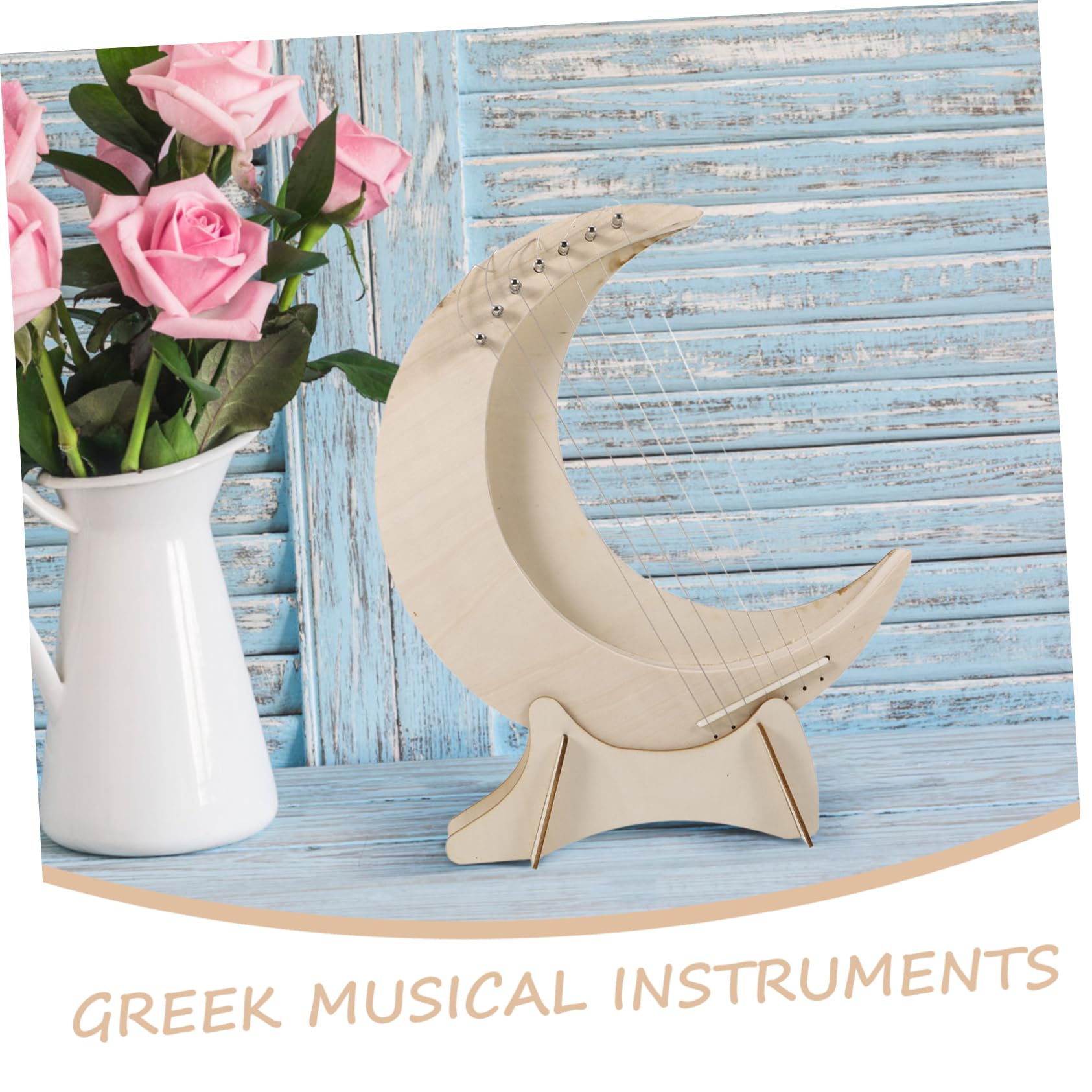 TOYANDONA Arpa de Madera de 7 Tonos Forma de Luna, Instrumento Musical Portátil para Principiantes Diseño Creativo y Sonido Melodioso y Brillante