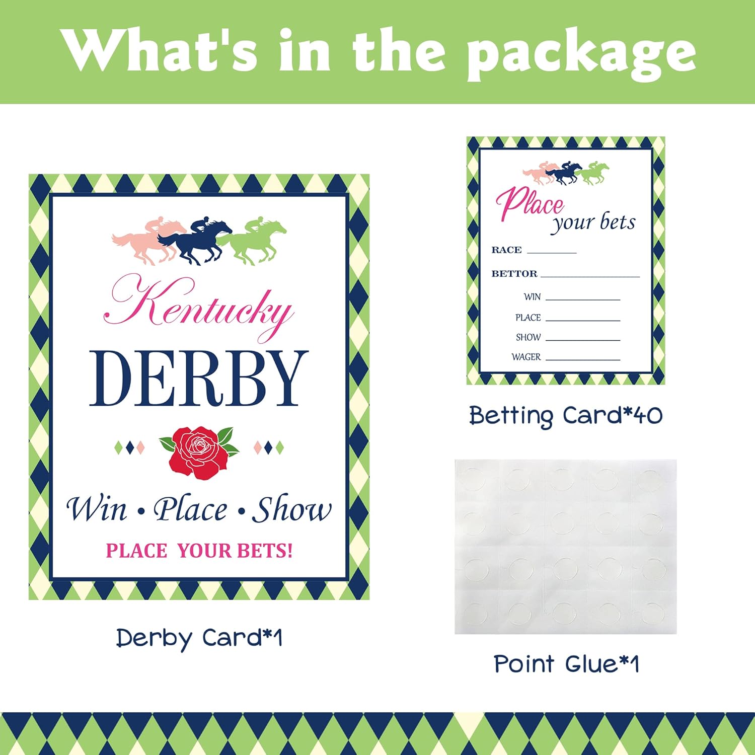 Haooryx Horse Derby Race Betting Card - 41Pcs Green Grid Derby Win Place Show Ticket for Guess Who will Win Horse Racing Invitation Guessing Game Card Play Your Horse Bet Jockey Club Party Game Supply