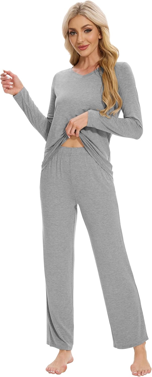 WiWi Pajamas Sets for Women Soft Long Sleeve Tops and Pants Sleepwear Ladies Pjs Viscose from Bamboo Pj S-XXL