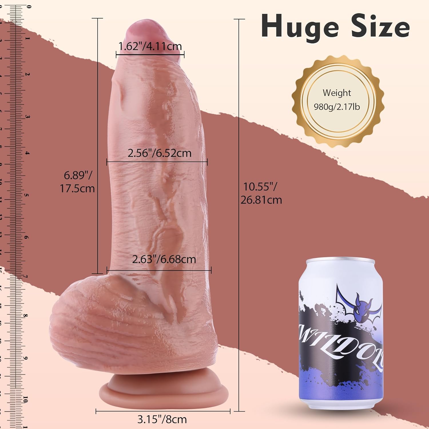 Wildolo 2.5 Fat Silicone Dildo, 10.5' Long Wild Realistic APP Controlled Vibrating Dildo, Dual Density Extra Fat Large Dildo Penis for Male and Female