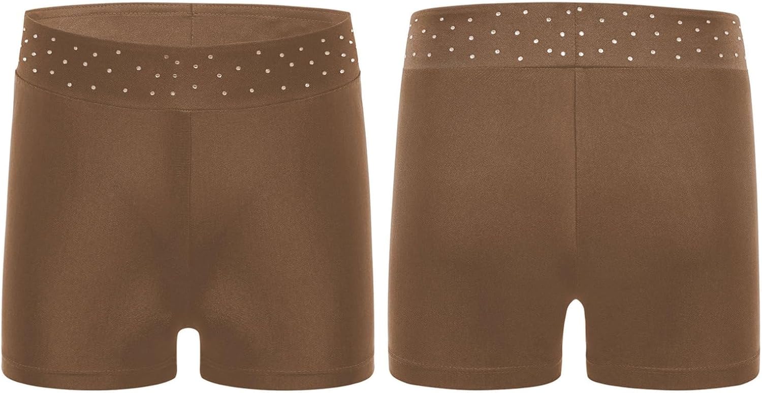 Agoky Big Girls' Gymnastics Short Sparkle Tumbling Bottoms Figure Skating Dance Wear Dance Athletic Shorts
