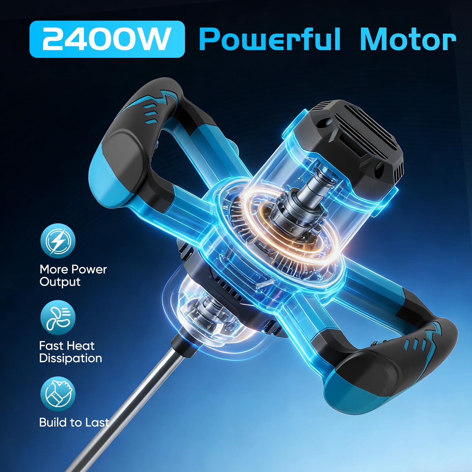 Miscelatore elettrico 2400 W, miscelatore manuale a 6 velocità regolabili, agitatore elettrico per cemento, intonaco, malta, vernice e colla