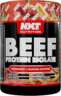 NXT Beef Protein Isolate 540g - High Protein Powder in Natural Amino Acids - Paleo, Keto Friendly - Dairy and Gluten Free - 540g - Strawberry & Banana