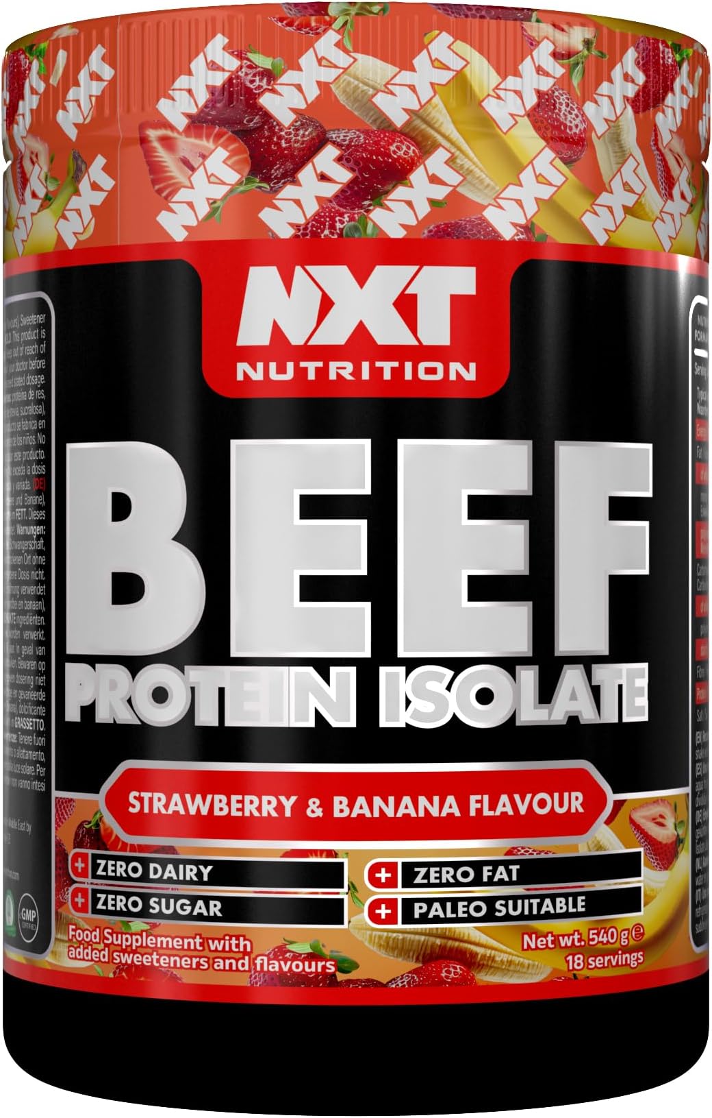 NXT Beef Protein Isolate 540g - High Protein Powder in Natural Amino Acids - Paleo, Keto Friendly - Dairy and Gluten Free - 540g - Strawberry & Banana