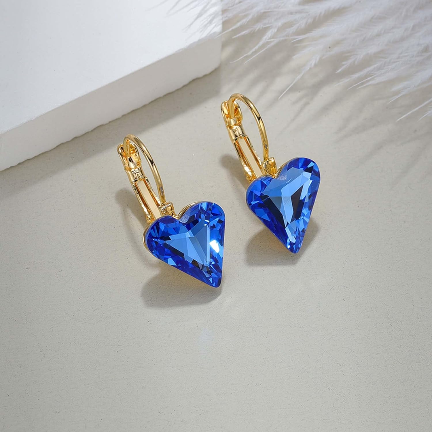 Trendy Austrian Crystal Heart Drop Leverback Earrings for Women 14K Rose Gold Plated Hypoallergenic Jewelry Gifts - Image 4