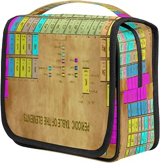 Bolsa de maquiagem bolsa de higiene pessoal de grande capacidade para mulheres e homens, à prova d'água, tabela periódica, kit de acessórios de viagem, organizador portátil de cosméticos de viagem com gancho para pendurar e 4 compartimentos, Happy, ouro, Medium