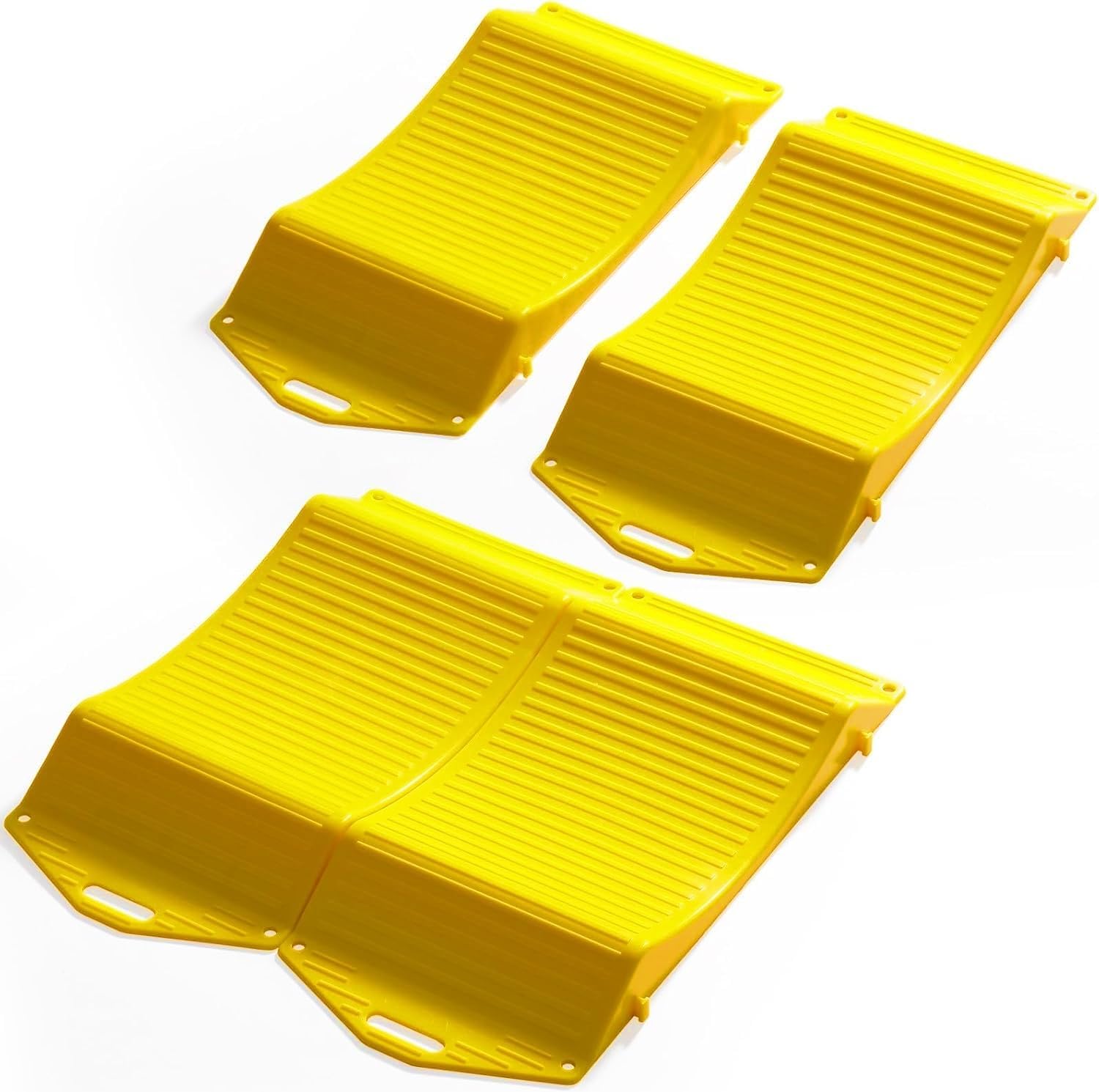 Yellow Heavy-Duty Tire Saver Ramps Plus- Set of 4 Anti-Slip Vehicle Storage Ramps for RV, Camper, Trailer - Powerful Load Bearing Capacity Safe and Durable