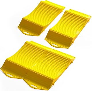 Yellow Heavy-Duty Tire Saver Ramps Plus- Set of 4 Anti-Slip Vehicle Storage Ramps for RV, Camper, Trailer - Powerful Load Bearing Capacity Safe and Durable