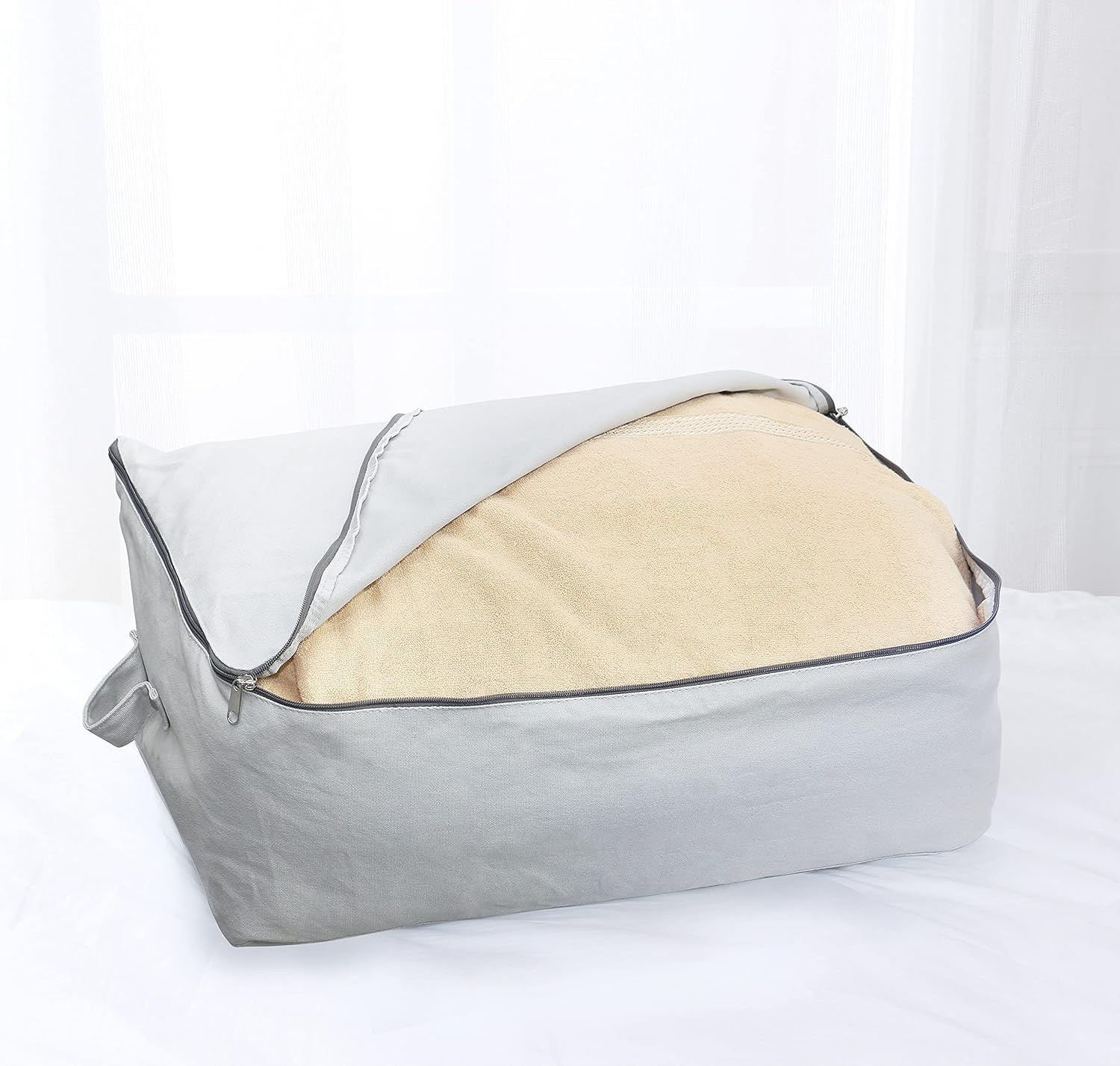 Ultra dicke Stofftasche für Kleidung, Leinen, faltbar, Schrank-Organizer mit verstärktem Griff, stabil für Pullover, T-Shirts, Decken, Mäntel, 3 Stück, Hellgrau