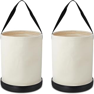 2 Pack Utility Canvas Tool Bucket 9" D x 14" H All Purpose Canvas Bucket Bag, Truck Tool Organizer with Plastic Bottom for Store Work Accessory