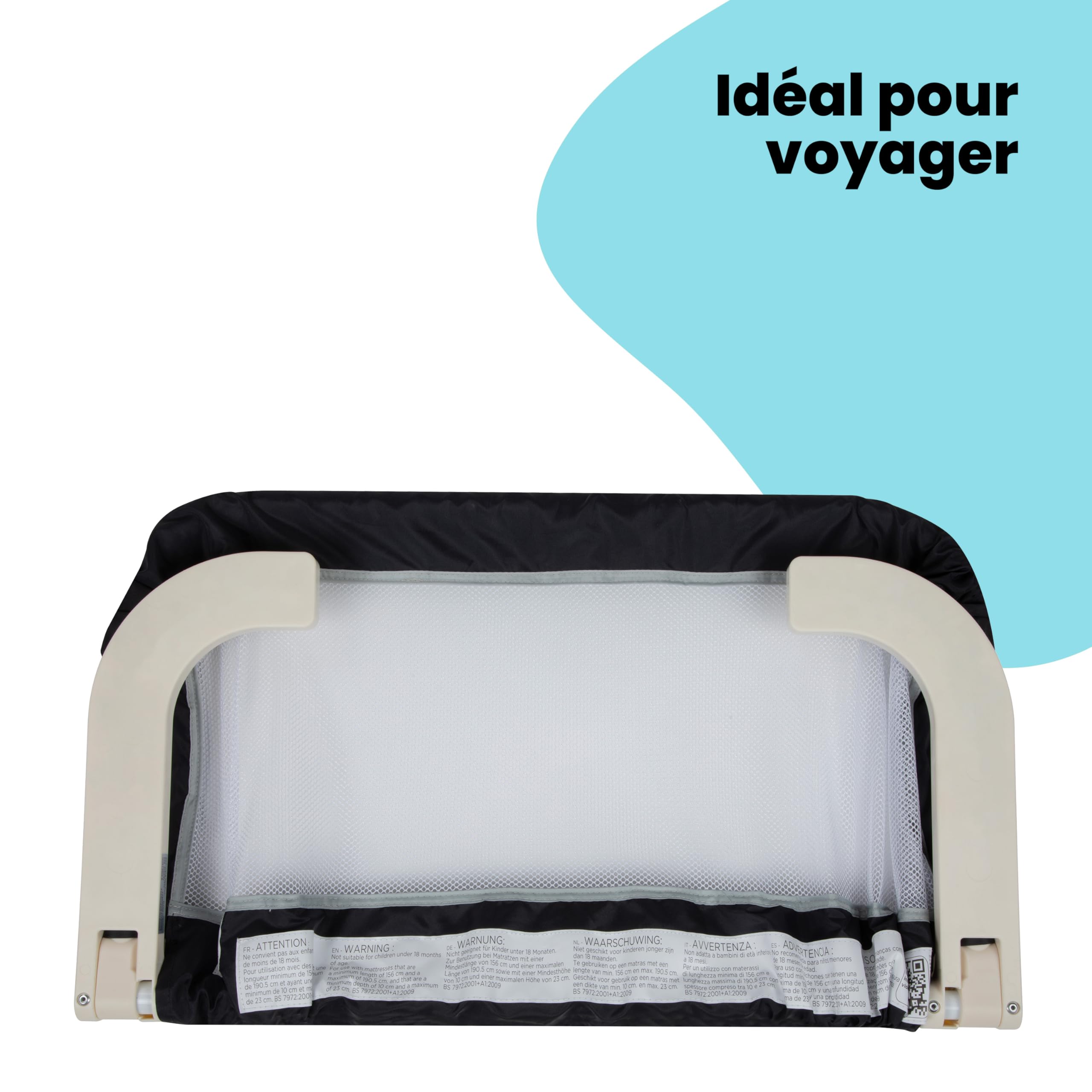 Safety 1st Portable Bed Rail, Barrière de lit enfant pliable, 18 mois-5 ans, Barrière de sécurité enfant lit, Tissu en maille, Facile à installer, Auto-verrouillage, Facile à transporter, Dark Grey