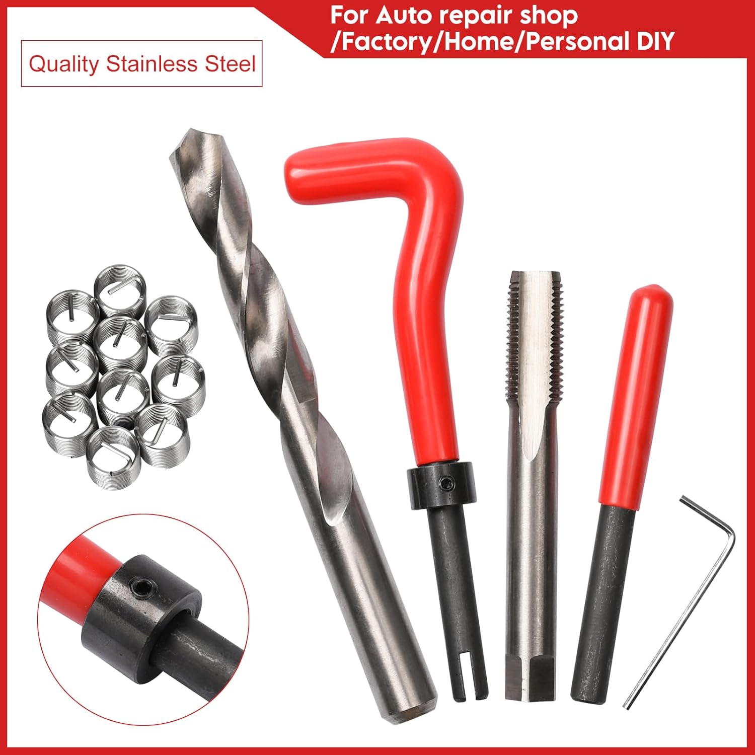 15 Pcs Thread Inserts M14x1.5 Female Thread Repairing Accessory Assortment Kit, Spark Plug Thread Repair Kit, Drill Helicoil Repair Kit, Thread Repair Tool for Automotive Mechanical Repairing