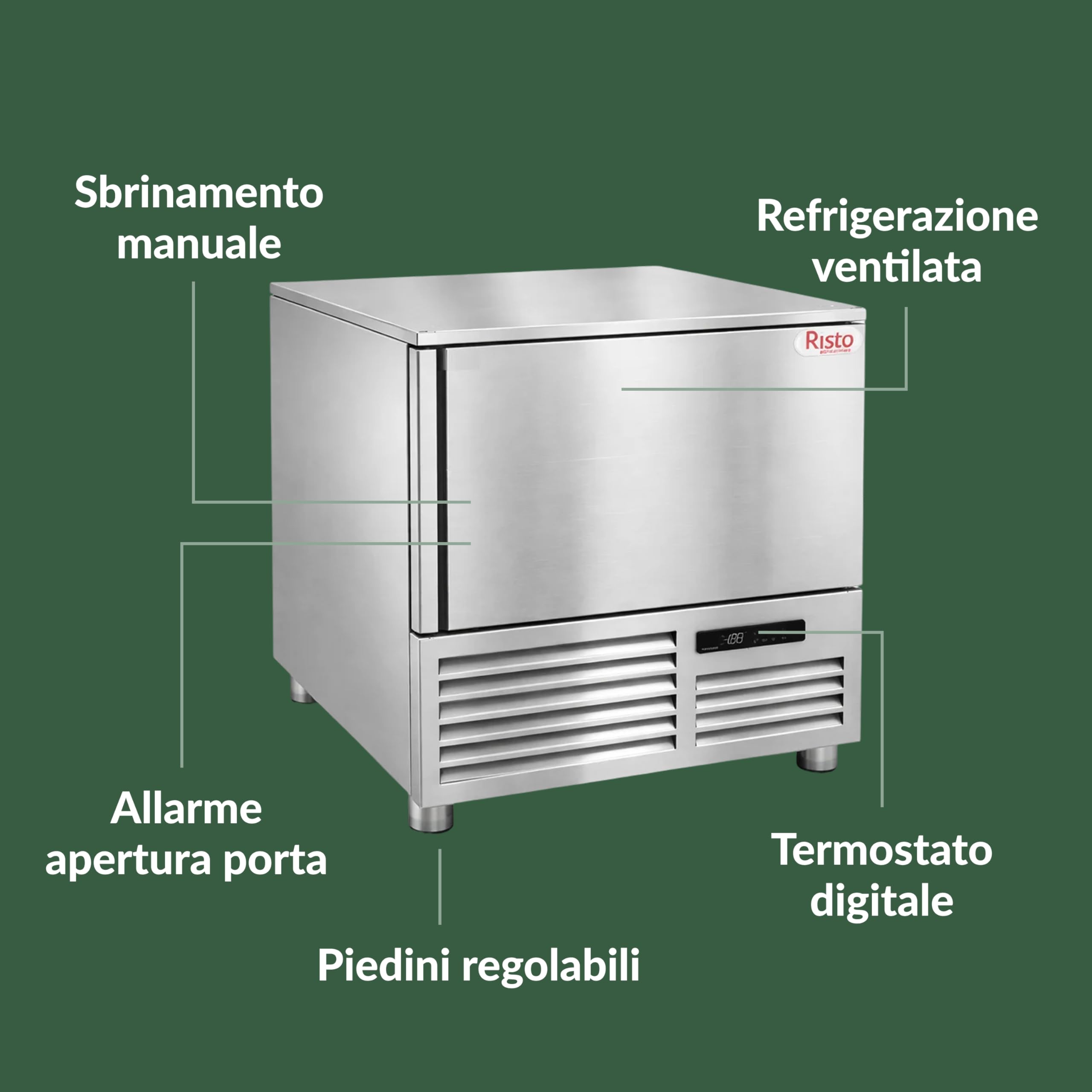 Abbattitore di Temperatura Professionale 5 Teglie 600x400 mm/GN 1/1 - +8°C / -40°C, 0.76 kW, Acciaio Inox, Ideale per Ristorazione, Pasticceria e Catering
