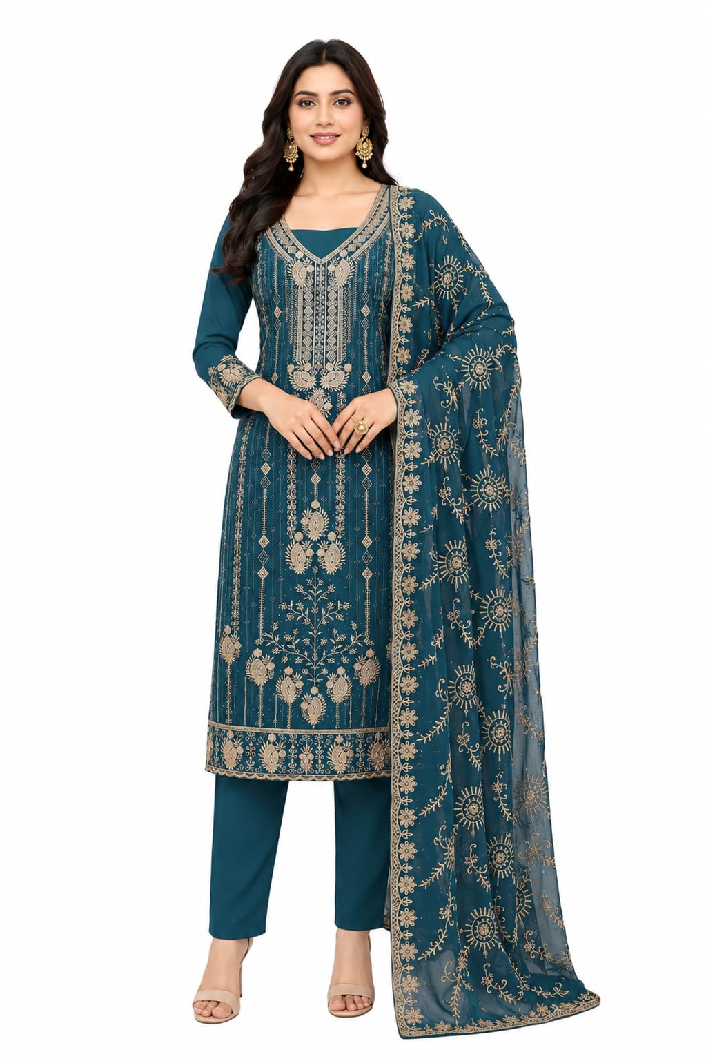 Women's Georgette Unstitched Salwar Suit Dress Material with Heavy Zari Embroidery & Diamond Work Dupatta-image-38