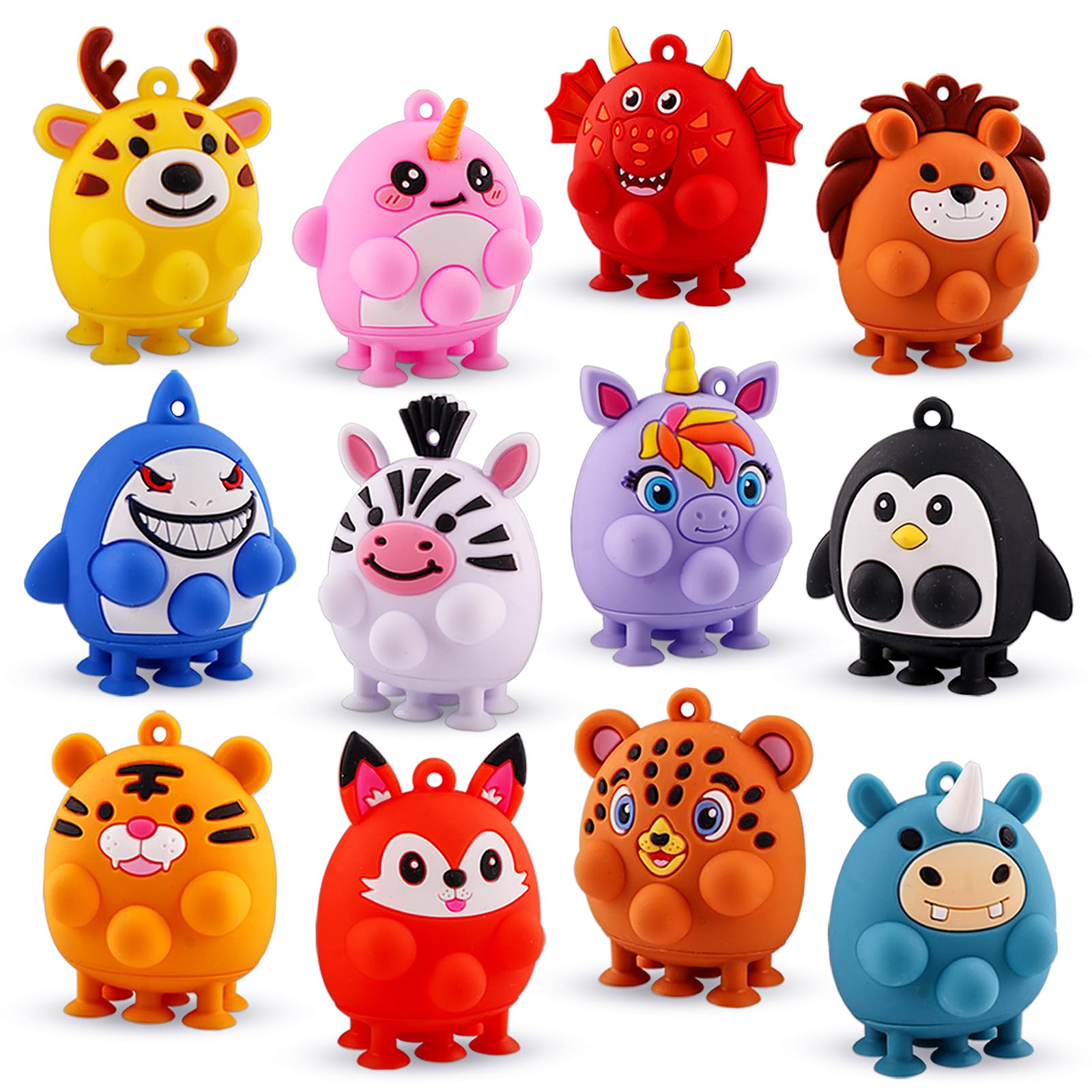 ChildFun 12 PCS Animal Pop Fidget Toys, 3D Animal Suction Toys, Fidget Party Favors for Kids, Goodie Bags Stuffers, Pinata Stuffers, Carnival Prizes, Bulk Kids Prizes