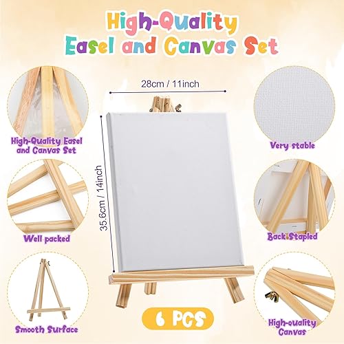 Miniatura 2 de Fumete El juego de 78 piezas de lienzo y caballete incluye 6 caballetes de mesa de madera, 6 lienzos de 11 x 14 pulgadas, 60 pinceles y 6 paletas,