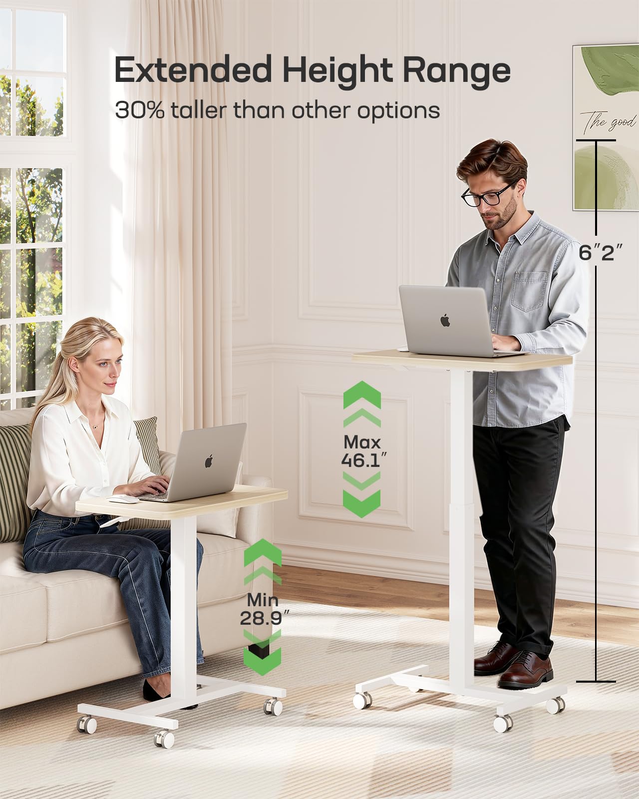 Marsail Mobile Standing Desk Wider Height Adjustable Computer Desk Rolling Sit Stand Desk with 4 Lockable Wheels Ergonomic — view 3