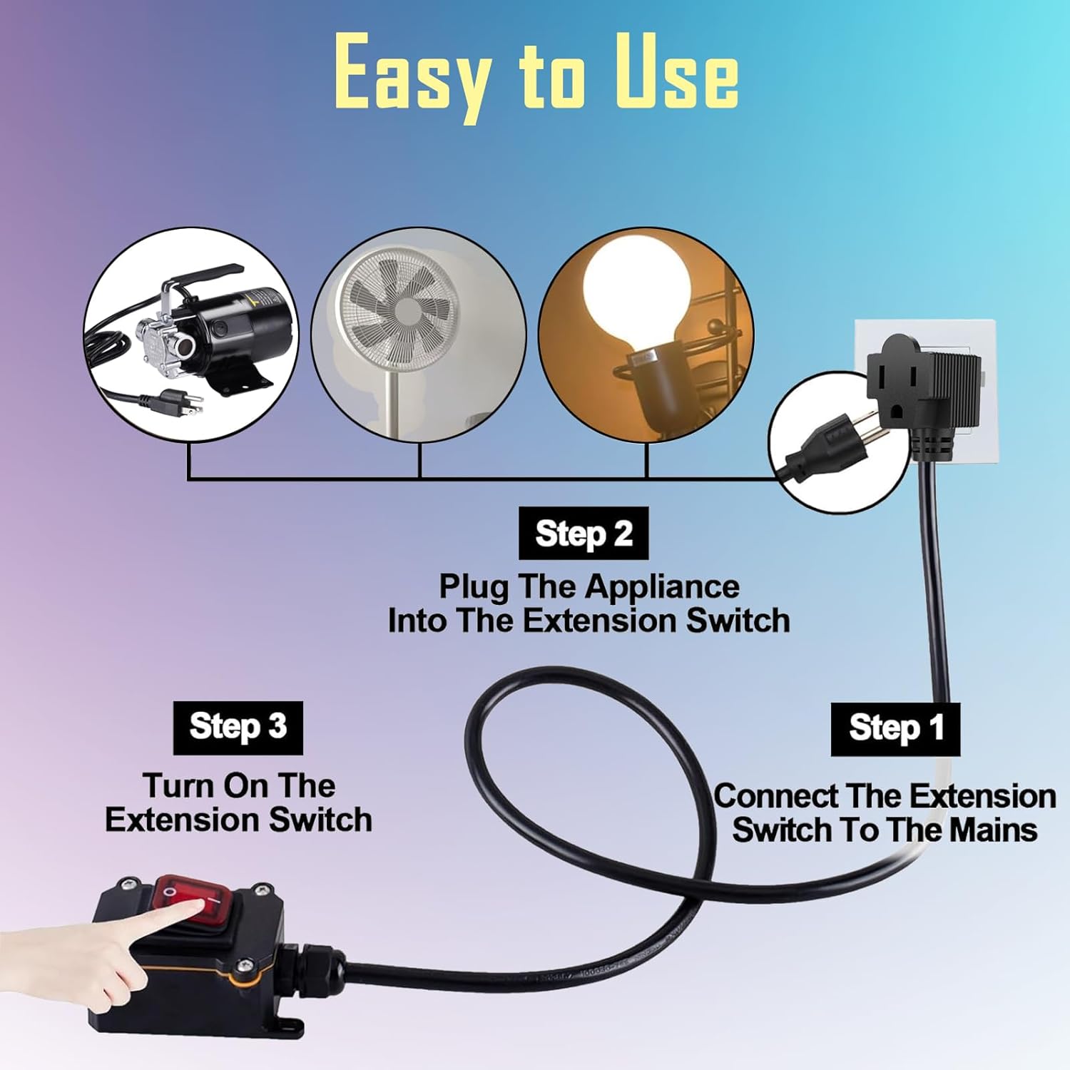 Inline Power Switch with 14AWG Cable Piggyback Plug(3-Pronged), IP67 Waterproof Extension Cord with On/Off, Heavy Duty AC/DC 20A-125V, 16A-250V Inline Cord Switch with Red LED Rocker Button