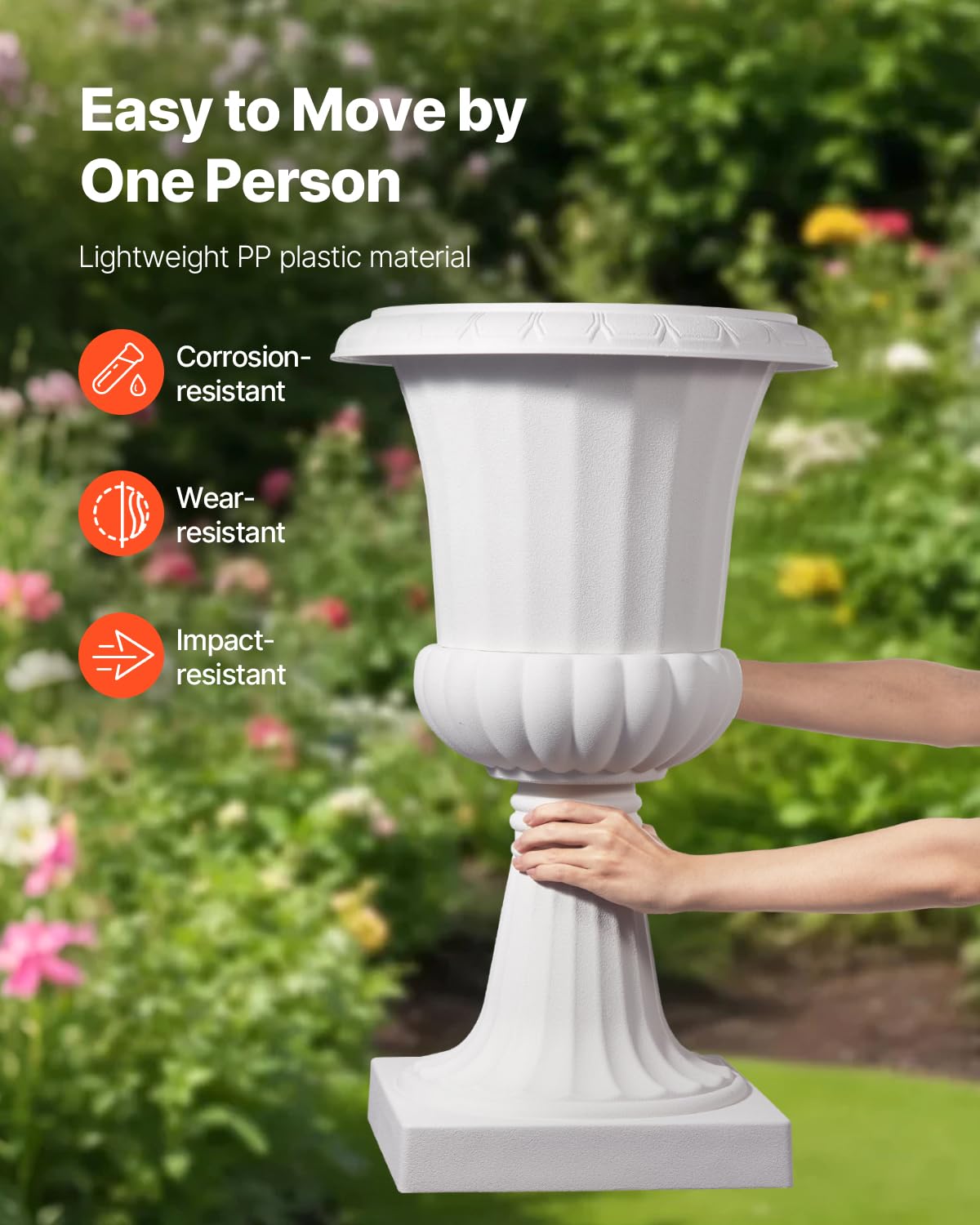 VEVOR Jardinière Urne Plastique, 40 x 67 cm, Pot de Fleurs Classique, Lot de 2, pour Intérieur, Extérieur, Mariage, Fêtes, Événements, Scène, Entrées, Couloirs, Jardin, Balcon, Terrasse, Porche, Blanc