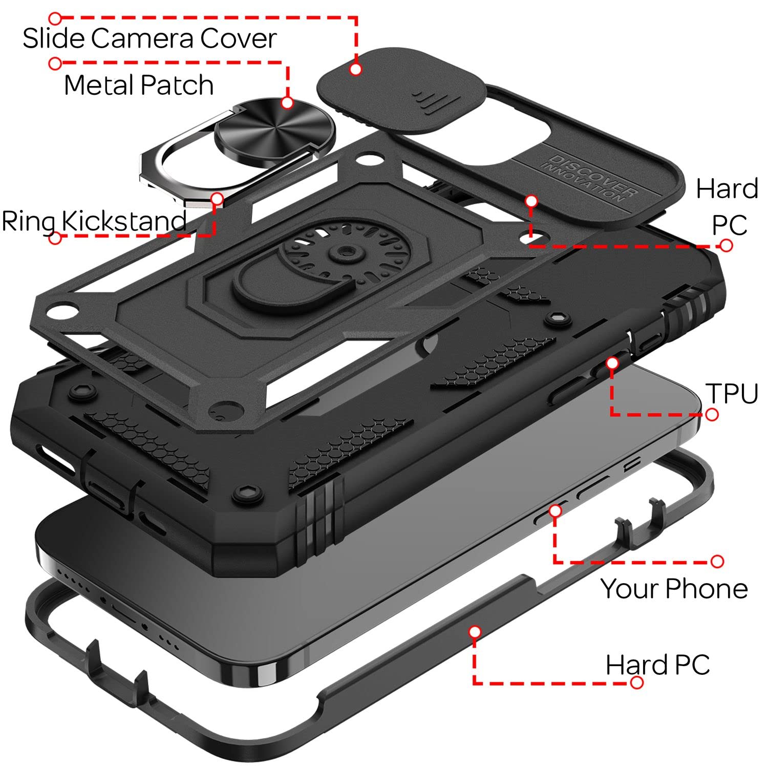 NALIA Custodia Anello per iPhone 13 Mini - Stand 360° & per Supporto Magnetico - GRIP360 (Cover Silicone Opaca) - Marchio Tedesco, Colore:Nero