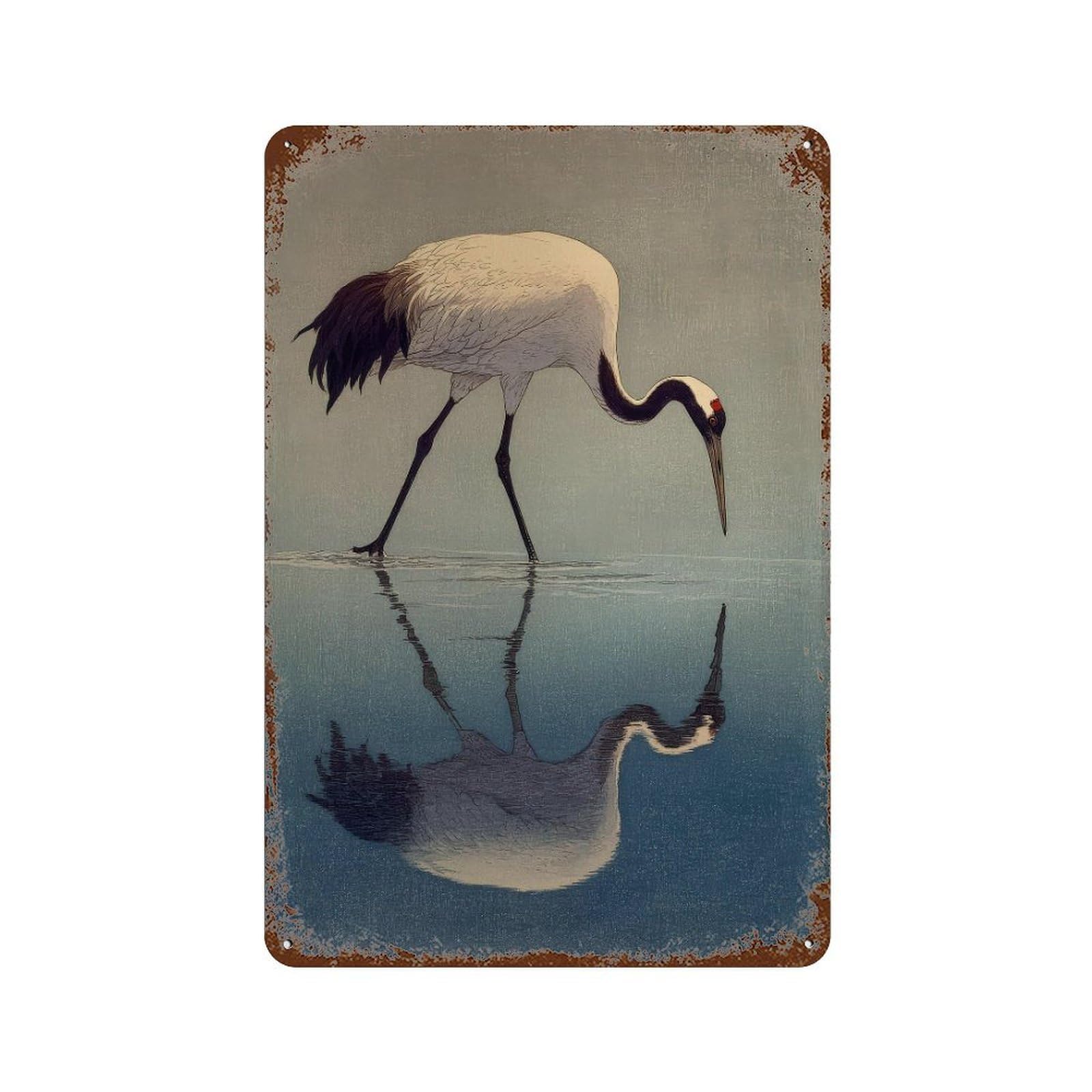 xiaoxiaoshen Crane Bird. Japanese Woodblock Minimalist Nature Wall Decor Art Metal Tin Poster Modern Home Decor Art Home Bar Shop Decorations Vintage Sign 30x20cm