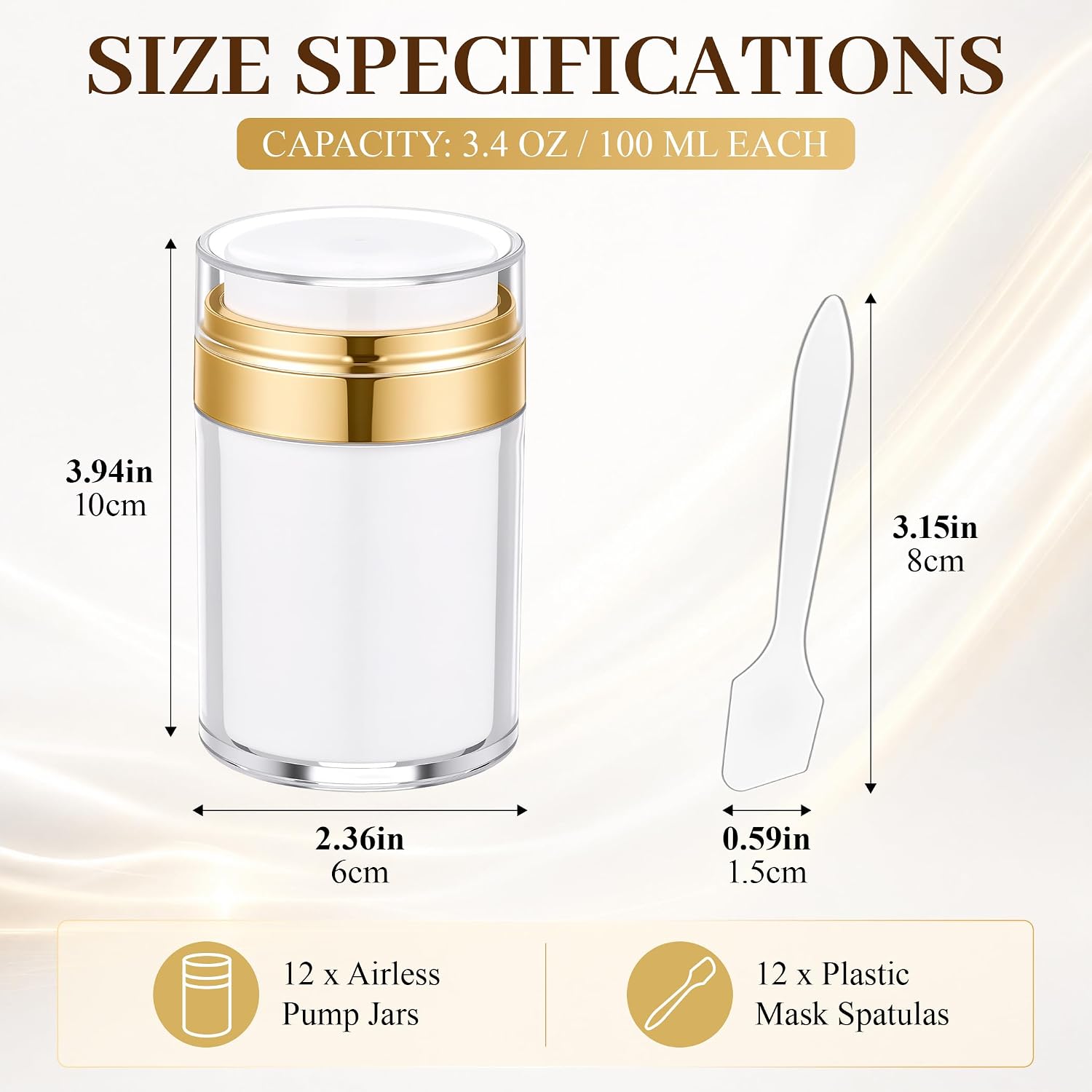 Meanplan 12 Pack Airless Pump Jar Set, 3.4 oz Travel Bottles for Toiletries