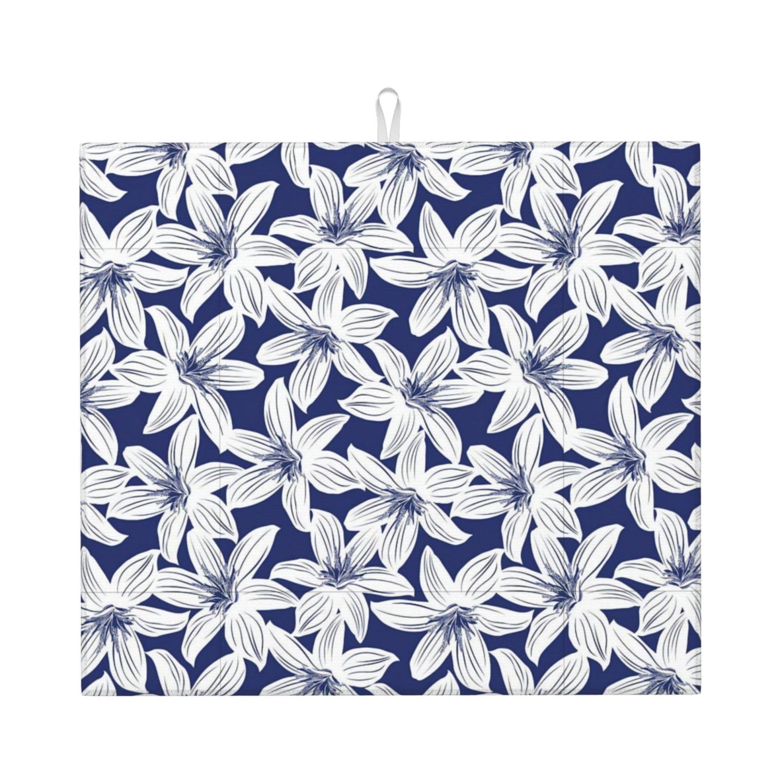 Yyhhaofa Black Tropical Hibiscus Flower Prints Kitchen Drying Mat – Absorbent Dish Throw For Countertops, Non-Slip Quick-Dry Layer With Stylish Prints